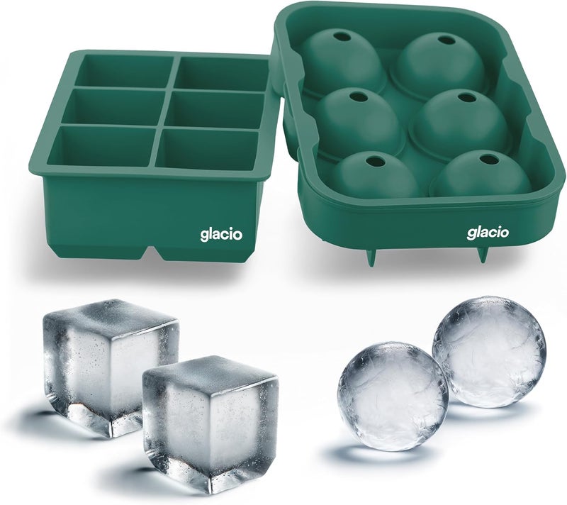 glacio Silicone Ice Cube Trays – Large Silicone Molds for 2-Inch Ice Cubes and Spheres Whiskey Ice Cube Trays with Lids for Cocktails & Bourbon – Set of 2 - Image 1